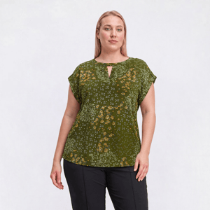Plus Size Cure Short Sleeve Keyhole Neck Floral Blouse